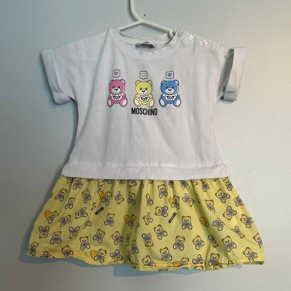 Moschino Baby T-Shirt Bear Dress – White & Yellow, Approx. Size 2T - Picture 1 of 8